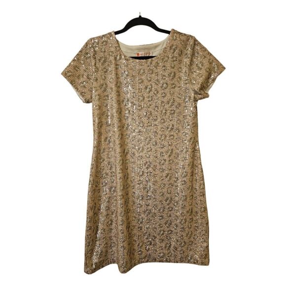 JUDE CONNALLY Ella Leopard Sequin Print Pullover Mini Dress - Size Medium - Picture 2 of 8